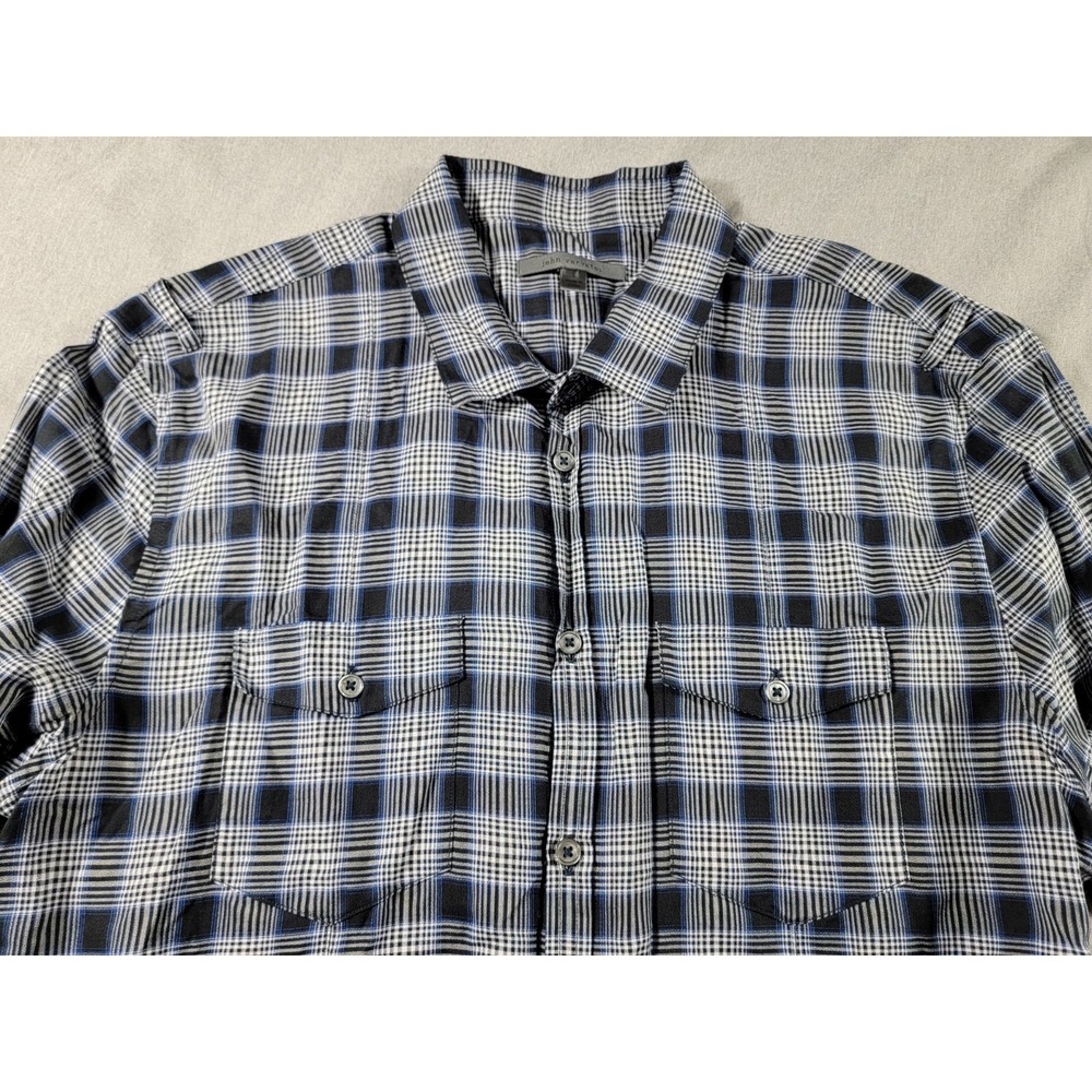 John Varvatos Shirt Mens Large Sheer Lightweight Blue Plaid L/S Button Up